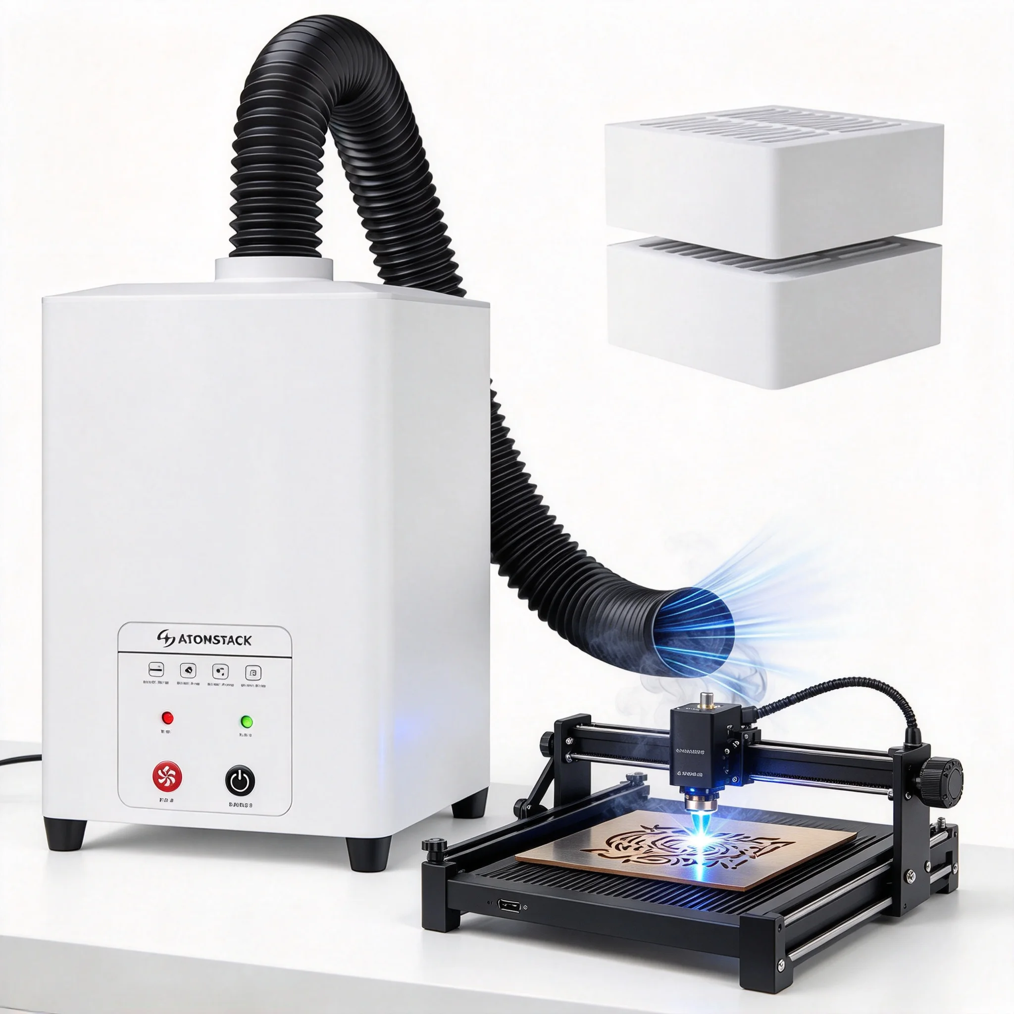 Atomstack D5 L aser Smoke Absorber Filter Metal Welding Fume Extractor Purifying Smoke For L aser Engraver/Cutting Wood Burning 3D Printer