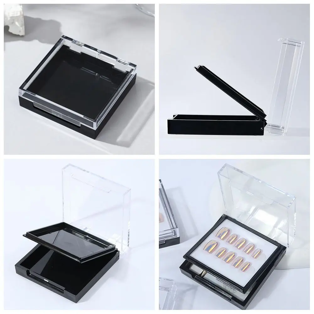 Transparent Lid Design Nail Storage Box Acrylic Double Layer Press On Nails Packaging Box Durable Black Color