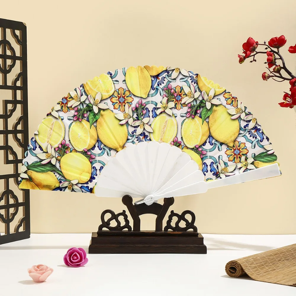 Fashion Fruit Pattern Summer Folding Hand Fan with Tassel Lightweight Vacation Folding Fan Plastic Frame Cooling Fan Women
