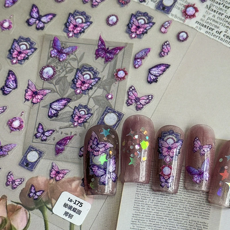 Purple Green Butterfly 3D Self Adhesive Nail Art Decorations Stickers Fashion Colored Manicure Decals Wholesale Dropshipping