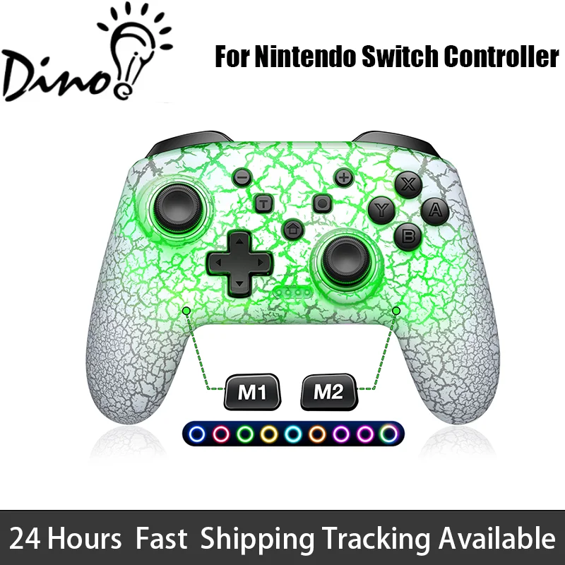 

DinoFire 2.4G Wireless Controller Bluetooth Gamepad with RGB light 6-axis for Nintendo Switch Android、IOS、Windows PC