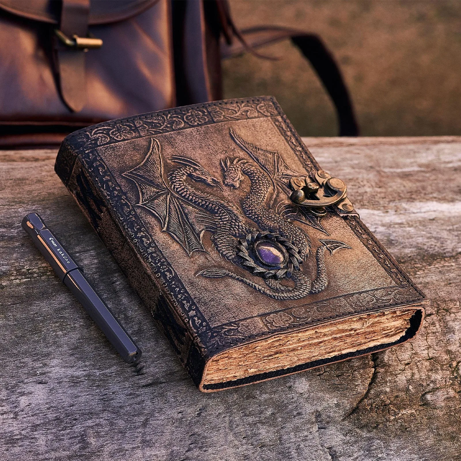 Retro Medieval Notebook Creative Medievals Retro Notebook, Interesting Double Dragon Leather Journal Personalised Notebook