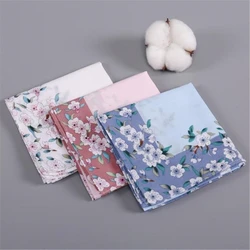 Cotton Handkerchief Gentle on Skin Strong Absorption Pocket Cotton Towel Elegant Flower Pinted Hankies For Ladies