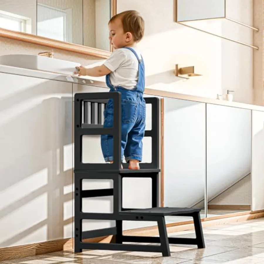 

Toddler Step Stool with Armrest Wooden Helper for Bathroom Sink Potty Kitchen Bedroom 300 lbs Load Capacity Ladder with Removab