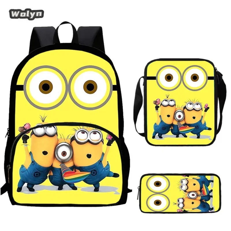 

3PCS Despicable Mes Backpack Storage Kid Girl Book/pen School Bag Supplies Gift Movie Minionss Cartoon Laptop Knapsack Vogue New