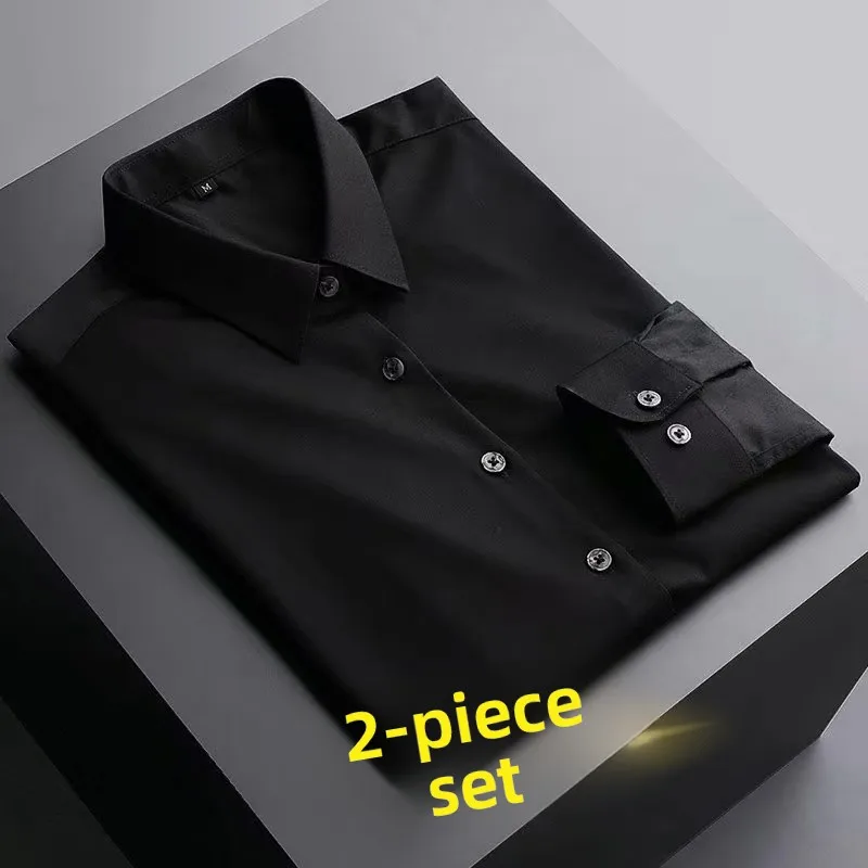 

Ice Silk Long Sve Busin Casual Men's irt Anti-Wrinkle Pure Color Workwear Elastic No Iron Procing Slim Fit Youth