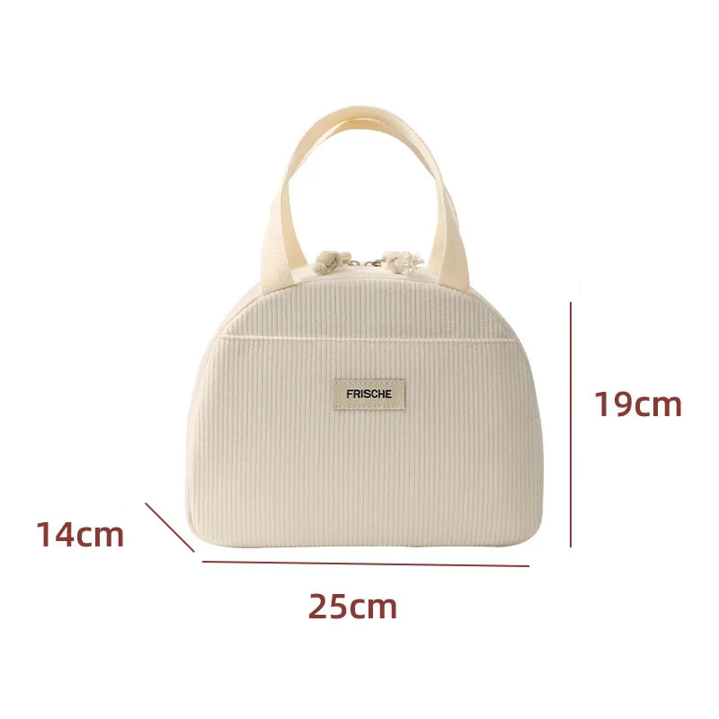Portable Corduroy Cute Print Women's Insulated Lunch Bag Large Capacity Picnic Bento Storage, Thermal Handbag