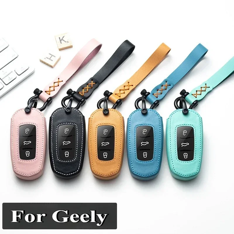 

Leather Remote Car Key Case Cover Shell For Geely Emgrand GS Binyue Boyue Vision Xingyue Protective Bag Keychain Auto