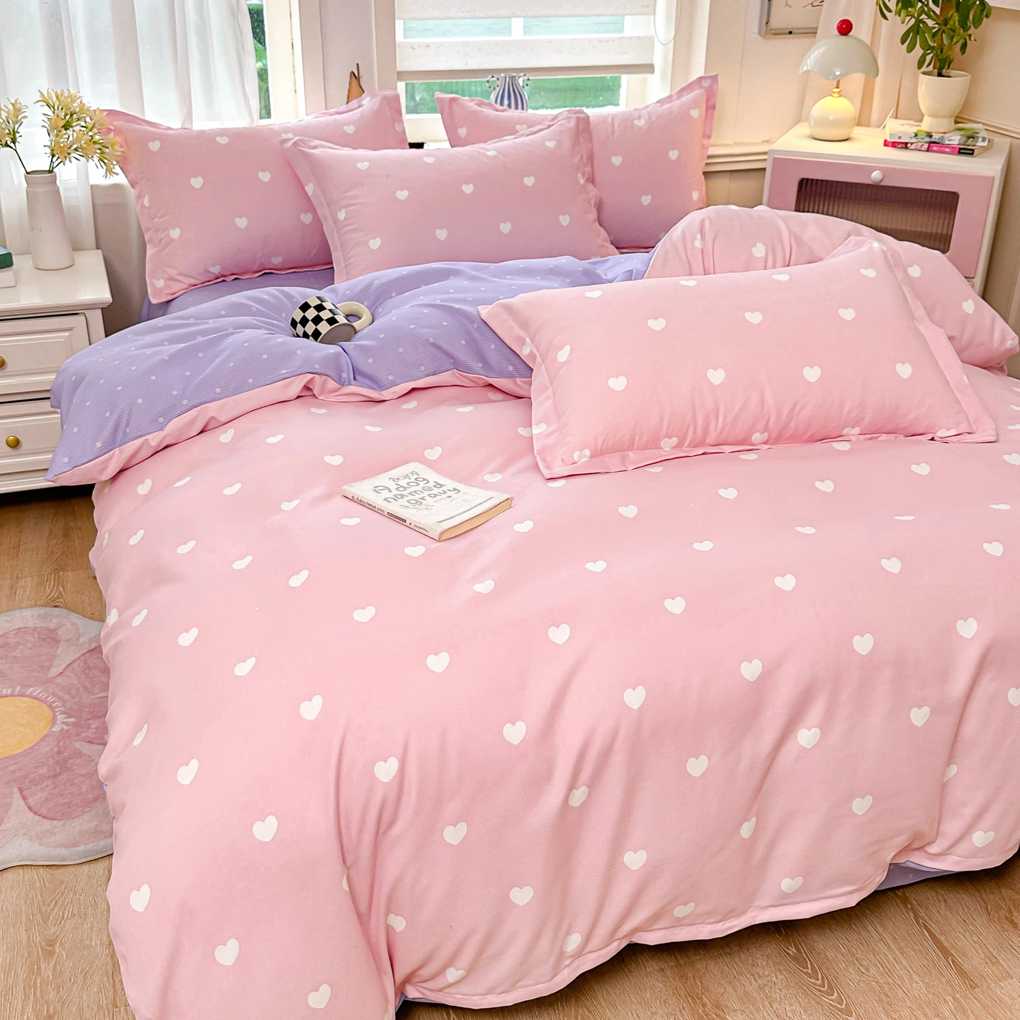 3/4PCS Bedding Set Dopamine Color Polka Dot Duvet Cover Set Pink Purple Sheet Set for Bedroom Decoration Single King Queen Size