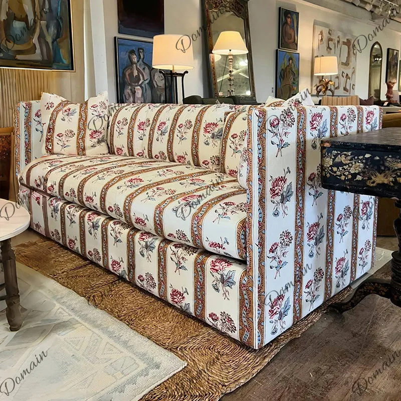 American country printed sofa small apartment living room fabric French retro studio homestay villa three-person sofa