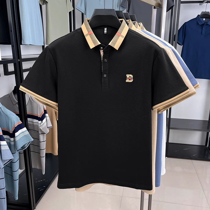 الراقية جودة الرجال رسالة مطبوعة قميص بولو الصيف المألوف الأعمال مريحة قصيرة الأكمام التلبيب تي شيرت ملابس رجالية #2