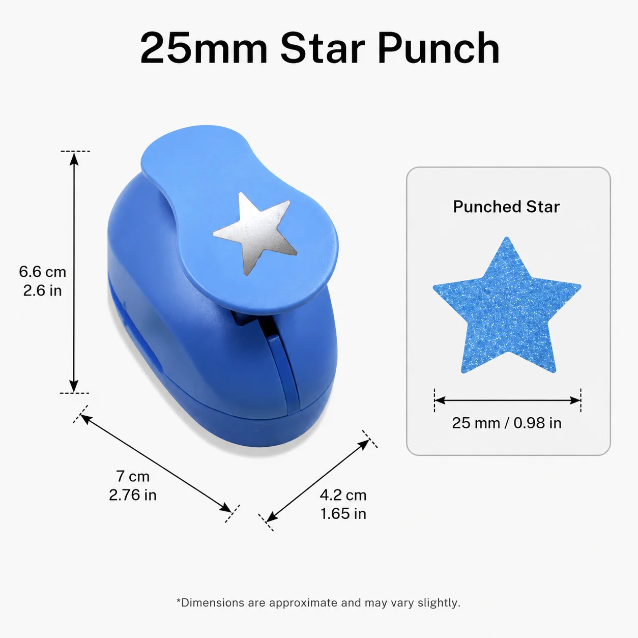 Five-pointed star paper punch, suitable for scrapbooking, greeting cards and DIY crafts, random colors.