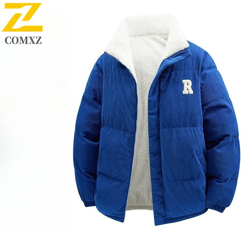 COMXZ Men Padding Coat Stand Collar Letter Embroidery Outdoor Winter Padded Jacket Hiking Travel Ski ﻿Cold Proof Bread Jacket