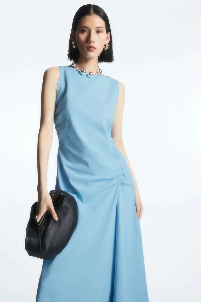 

Women's Sleeveless Irregular Long Dress Spring/Summer Slim Fit Lady Pleated Midi Dresses Clothing