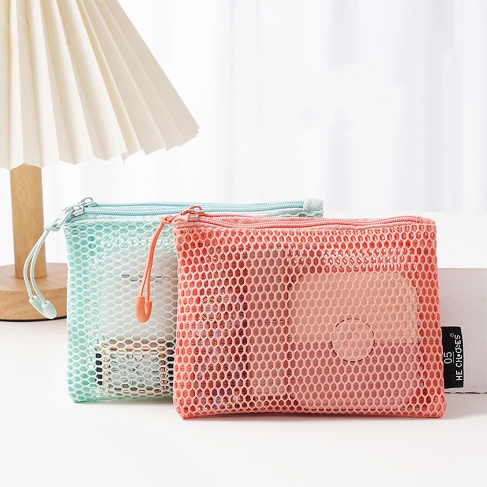 4pcs Mesh Pouch For Purse Make Up Bag With Zipper Cosmetic Organizer Pouch For Daily Or Travel To Keep Small Items