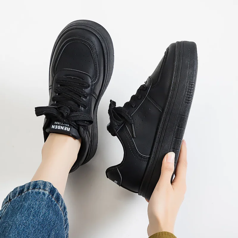 Zapatillas De deporte De piel sintética para Mujer, Zapatos con cordones, punta redonda, fondo grueso, cómodos y versátiles, para exteriores, Primavera