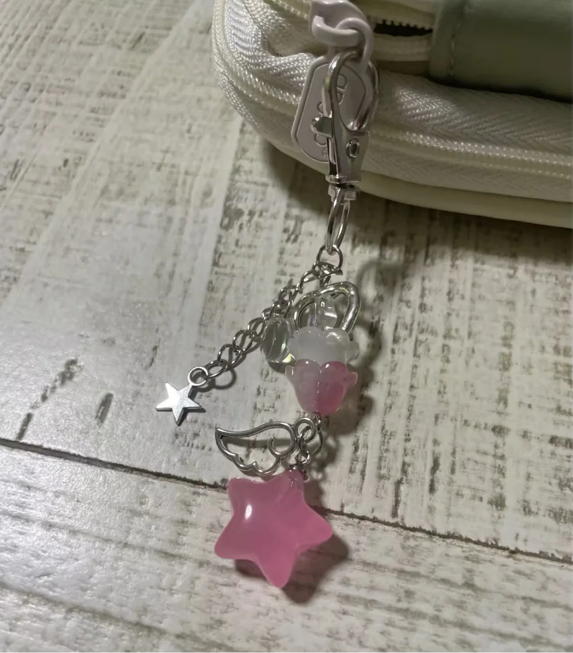 Modischer Jelly-Star-Charm-Schlüsselanhänger, handgefertigt, rosa und blau, Y2K, passender Schlüsselring, Rucksack-Dekoration, Accessoires, Geschenke