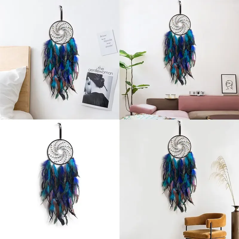 for  New  Blue Black Dream Catcher Rainbow Colorful Beads Light Children's Bedroom Home Decoration Large Feather Dream