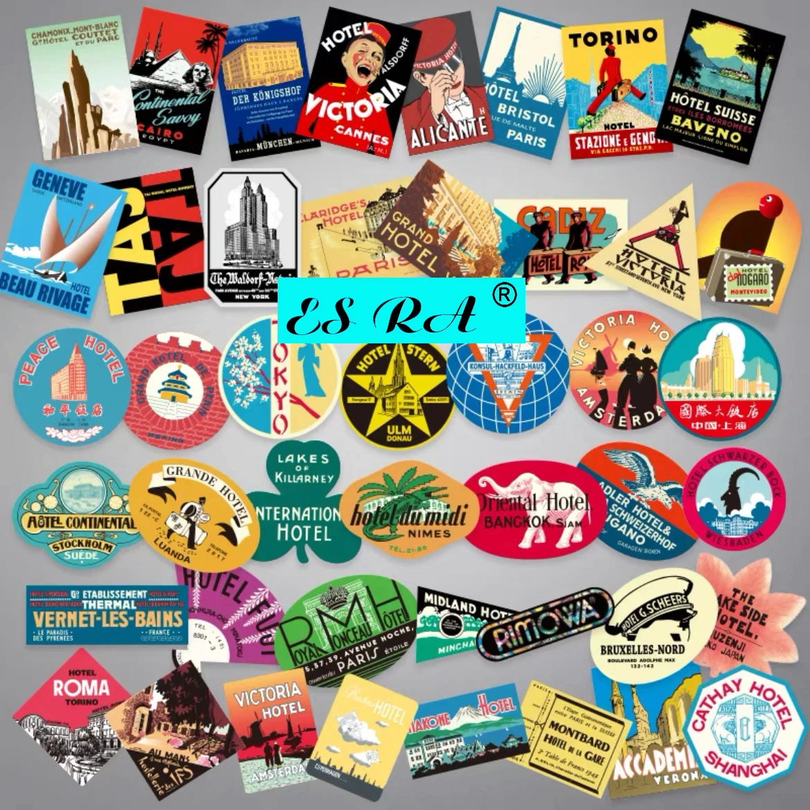 45 Pcs Luggage Stickers Sets Customized Rimowa World Landmark Building Retro City Travel for Luggage Notebook Waterproof Sticker