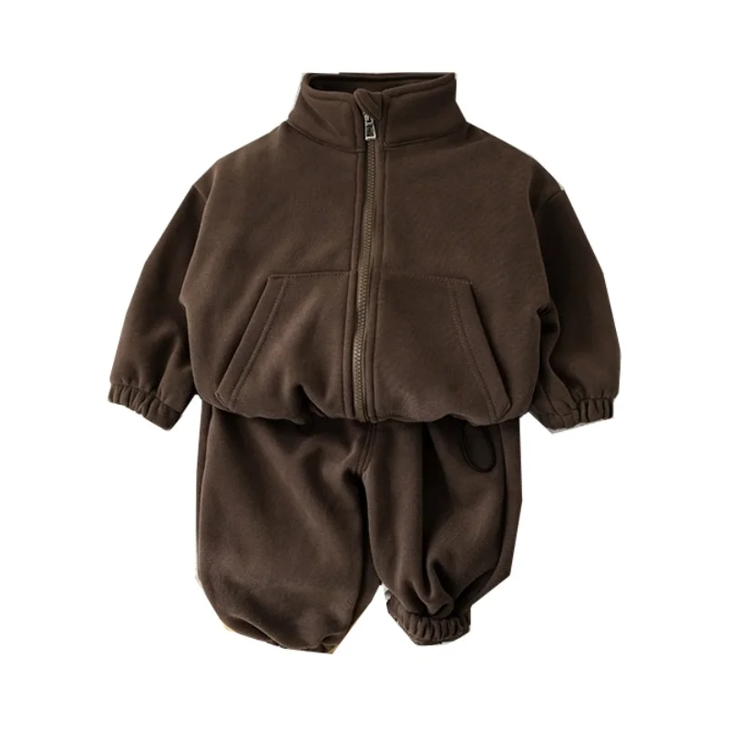 Set di abbigliamento per bambini per bambini in pile invernale casual 2 pezzi Set per bambini Tuta sportiva per ragazze Ragazzi Vestiti Cappotto + Pantaloni 1-5 anni