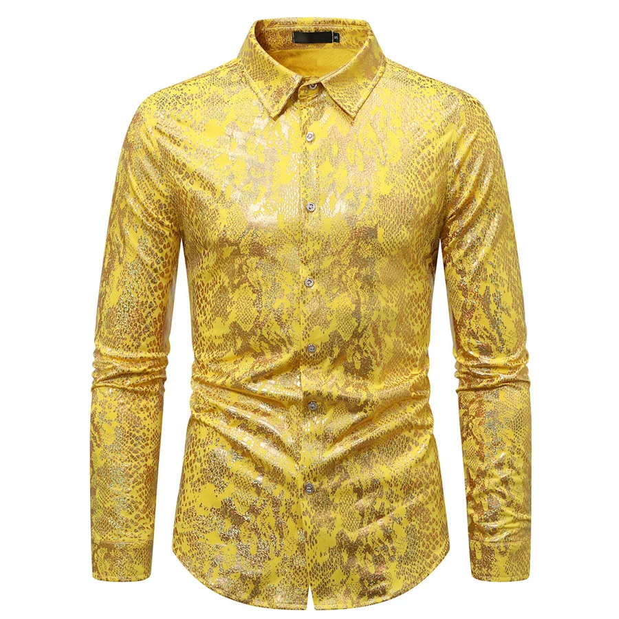 2026 New God Gilded Men Dress Shirts Party Stage Performance Costume Nightclub Shirt Male Wedding Clothes Snakeskin Tops
