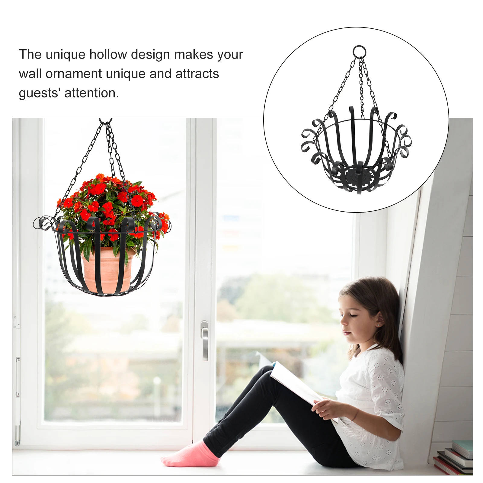 

Hanging Flower Pot Wall Mounted Metal Basket Plant Stand Holder Hollow Iron Stand Black Garden Wire Decor