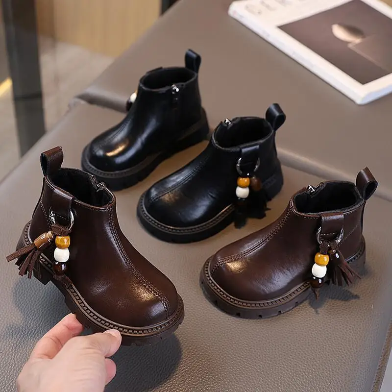 

Kawaii Casual Shoe Fashion Childrens Shoe Girls Boots Winter Faux Fur Lined Leather Boots For Baby Toddler Kids 2025 New Autumn