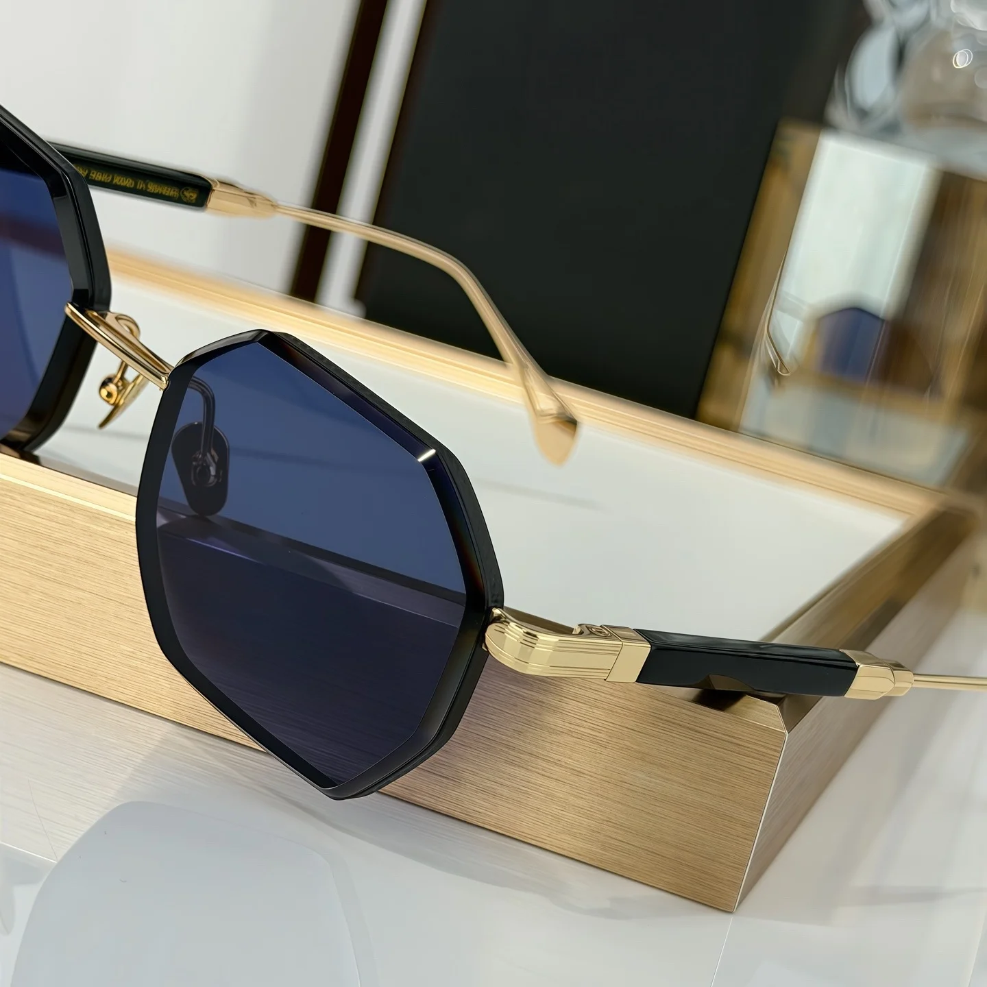 THE TANI Fashion Sunglasses Man Woman,Iconic Octagon Gold Rim Design,UV Blocking Dark Blue Lens,Effortlessly Elevate Your Outfit