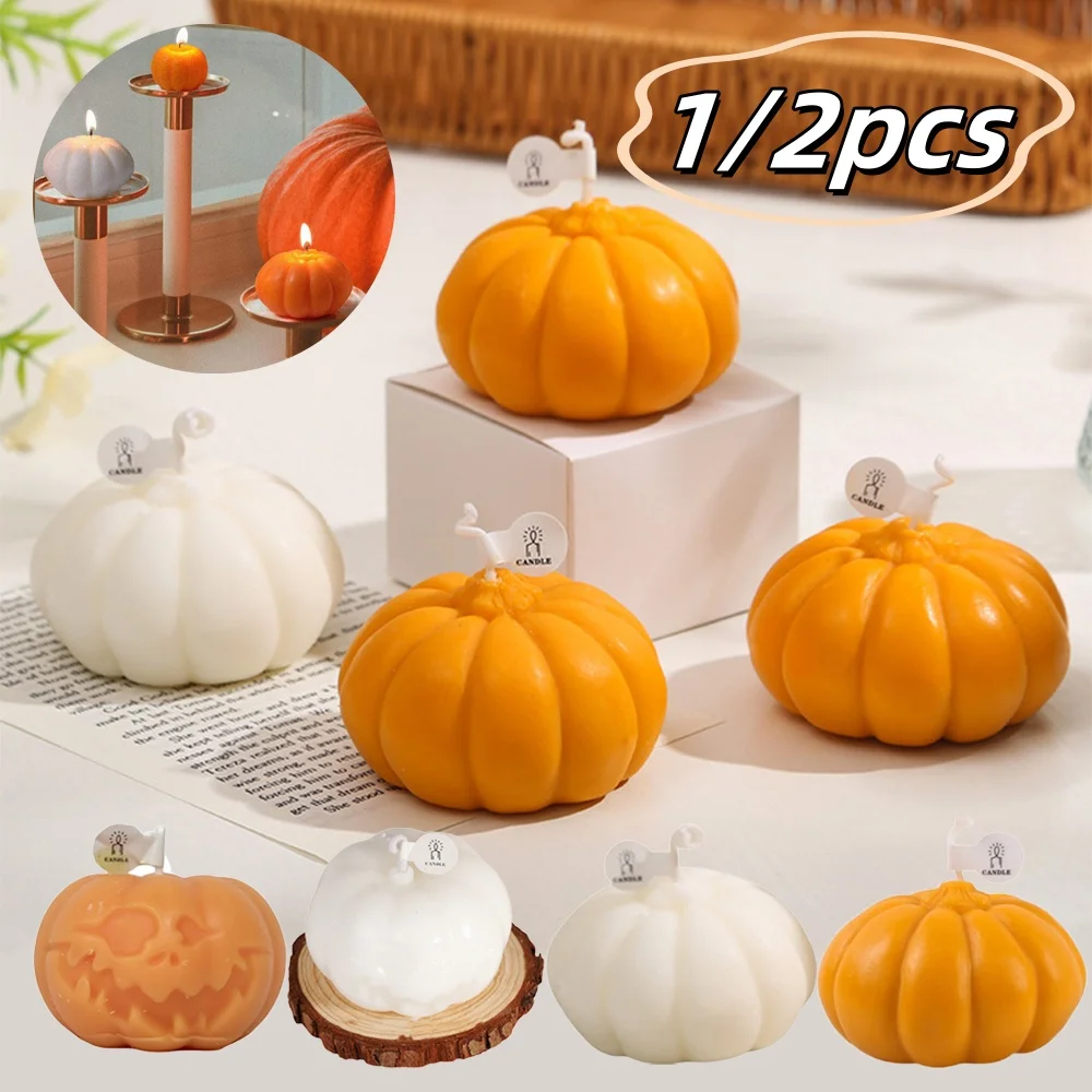 Velas de aromaterapia de calabaza para Halloween, creativas para cumpleaños de niñas, bodas, recuerdos de fiesta de Halloween, accesorio de decoración del hogar, 1/2 Uds.