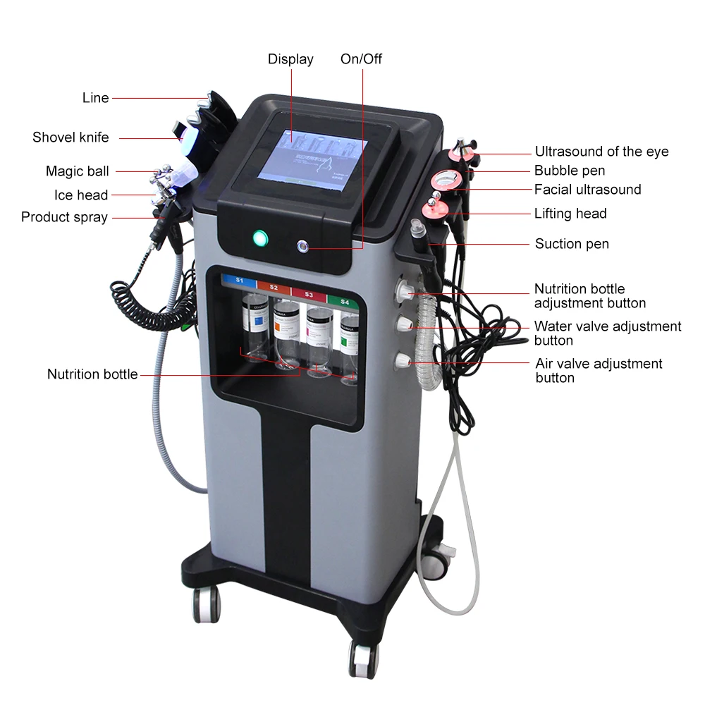 10-in-1 Water Zuurstof Hydro Machine Gezicht Lifting Diepe Reiniging Dermabrasie Aqua Peeling Machine Huidverjonging Kleine Bubble