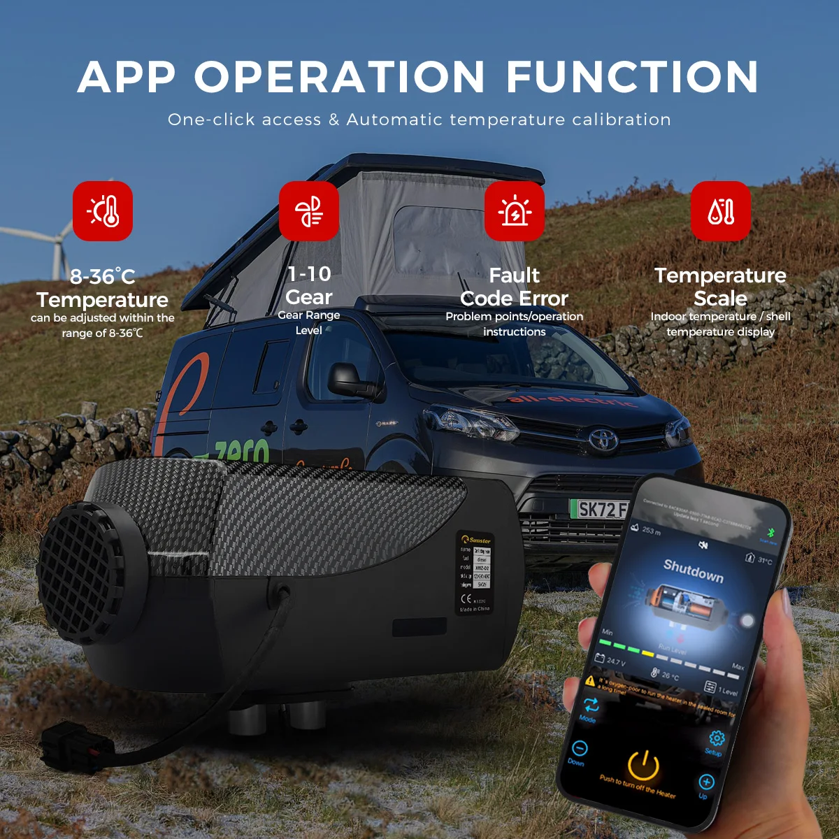 Chauffage diesel avec télécommande, réglage automatique de l\'altitude, réchauffeur d\'air pour remorque, camping-car, application Bluetooth, 8KW,