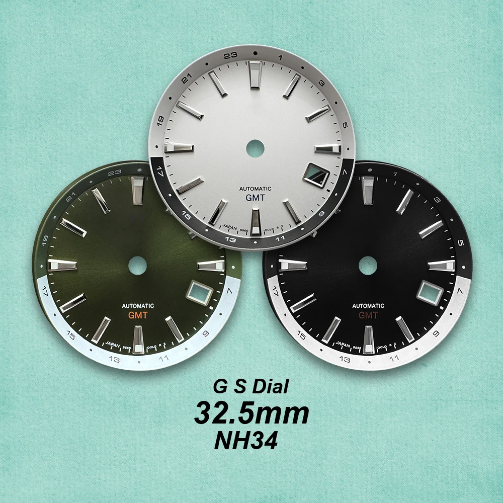 

32.5mm GS Logo GMT Dial Suitable For NH34 Movement Green Luminous High Quality Watch Modification Accessories