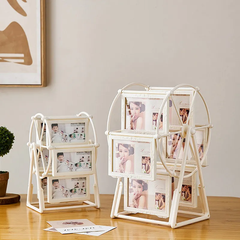 Creative Ferris Wheel Windmill Photo Frame Stand Retro DIY Rotating Carousel Picture Holder for Table Desk Decoration Gift