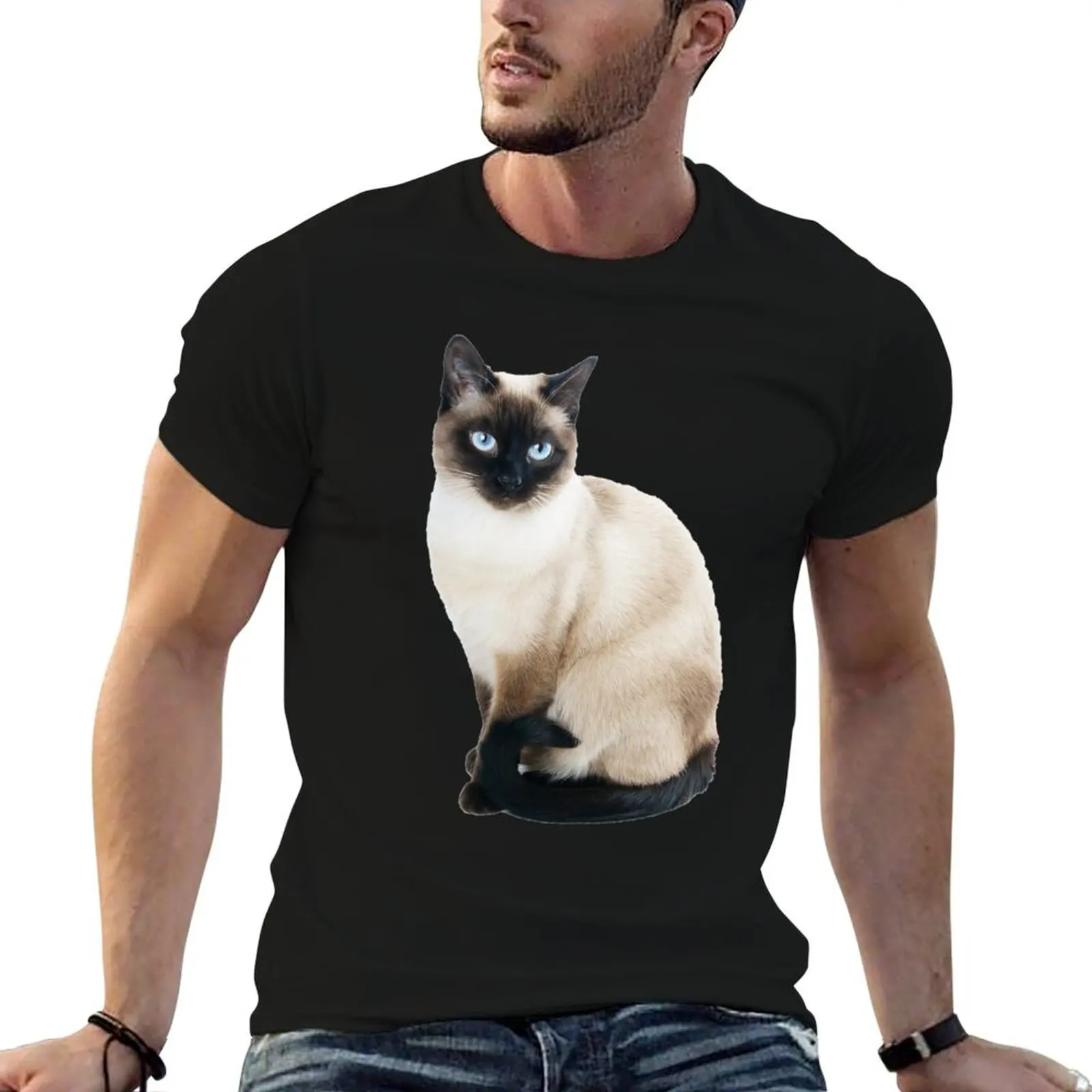 Siamese Cat Portrait T-Shirt plus size tops designer shirts Men's t-shirts