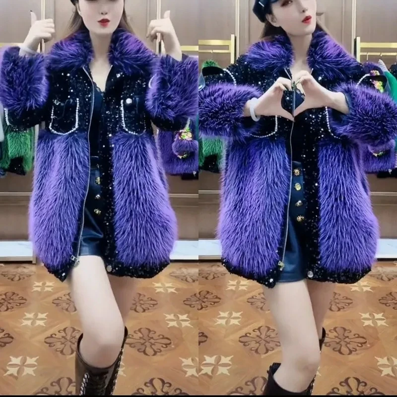 

Women Winter New Faux Fur Coat Fox Fur Warm Top Haining Fur Jacket Female Elegant Luxury Mao Mao Cotton-Padded Casual Outwear6XL