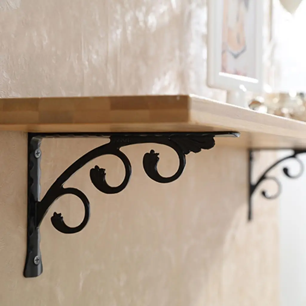 2pcs Anti-Rust Shelf Bracket L Shaped Corner Shelves Holder Support, Wall Mounted, 3 Sizes for Choice - Black, 25x20cm