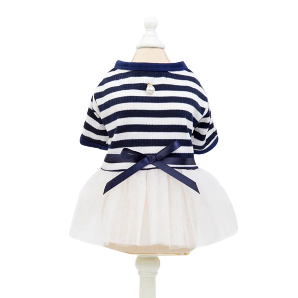 

Pet Tutu Skirt Cotton Blend Dog Dress Fashion Stripe Gauzy Design For Puppy Walking Jogging Outdoor Navy Blue Xs