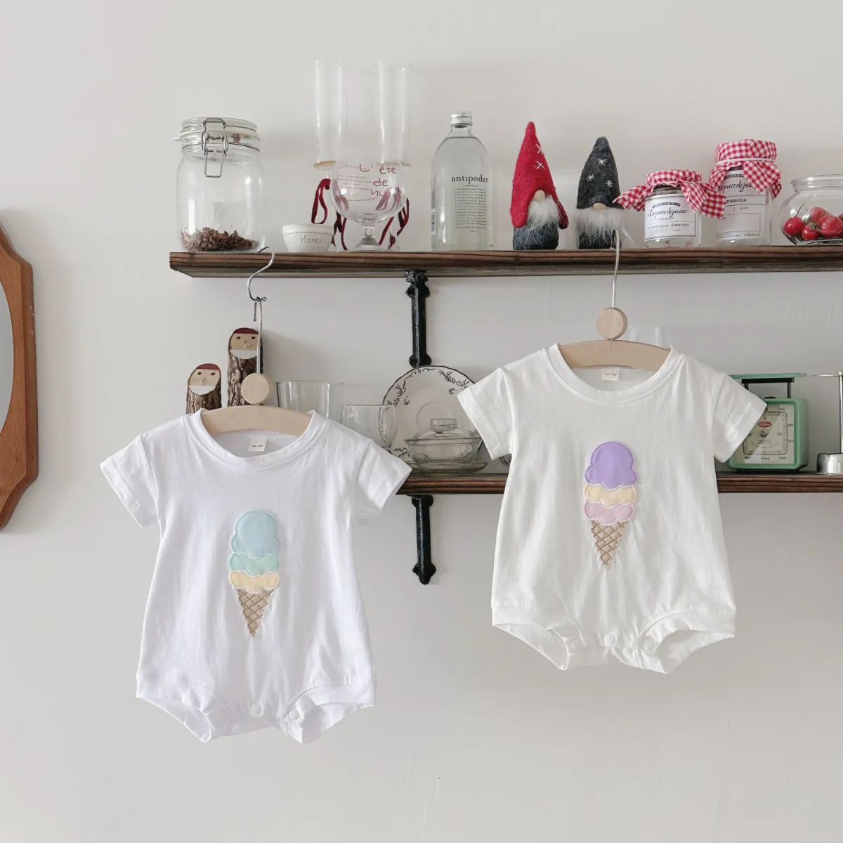 

Newborn Baby Girls Summer Rompers Boys Short Sleeved Triangle Jumpsuit Hot Selling Ice Cream Topper Toddler Bodysuit 0-18 Months