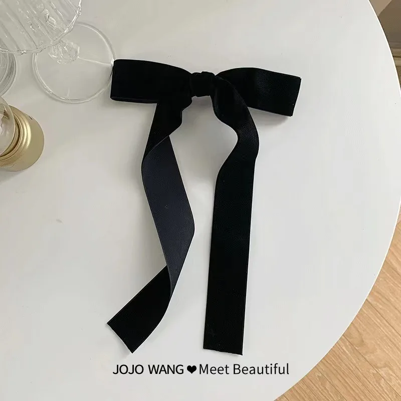 Velvet Ribbon Bow Large Hair Ties Hairpin for Women 2024 Autumn Winter Retro Black Korean Bowknot Hair Clip Scrunchie Headdress