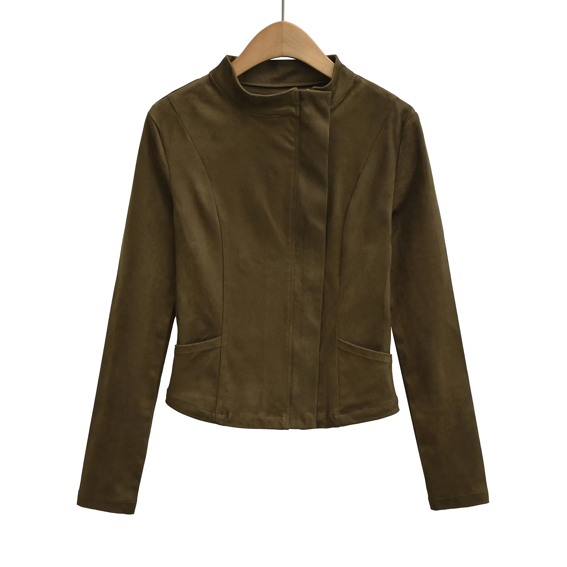 

Куртка в корейском стиле с воротником-стойкой и застежкой-молнией, с длинными рукавами, зеленая, для женщин, стильный дизайн спереди, приталенная, мягкая, Z1WT