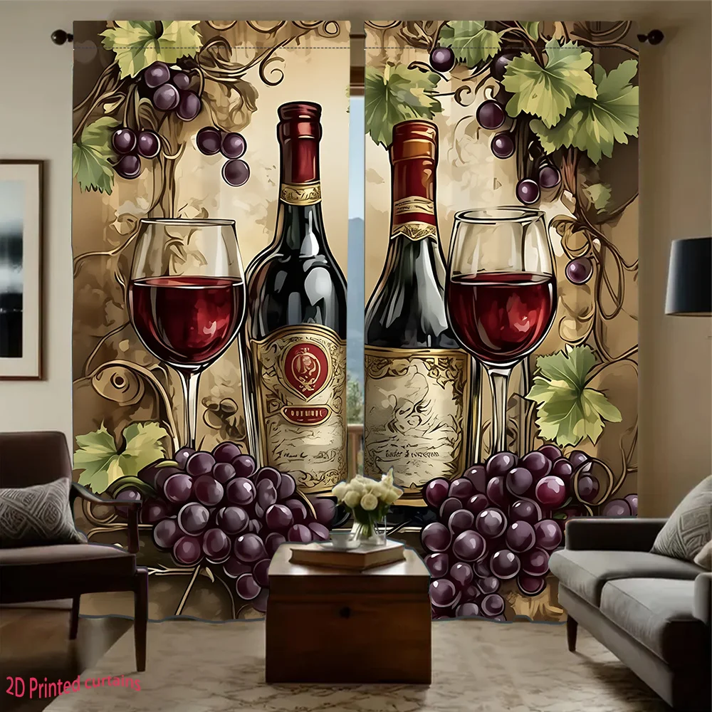 Realistic Grape Vine Wine Barrel Curtain Panel for Living Room Home Decor Botanical Vineyard Style Window Treatment