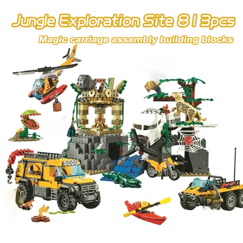 In Stock City Series Jungle Air Drop Helicopter Building Blocks Compatible 60162 Exploration Site Bricks Toys For Boys Kid Gifts