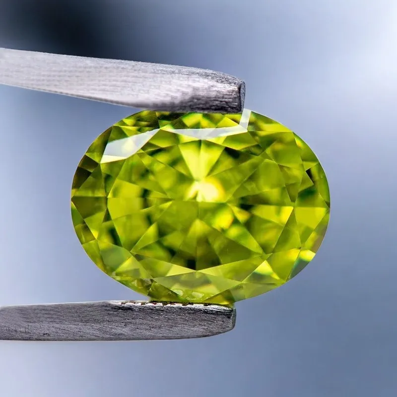 

Cubic Zirconia Synthetic Gemstone Apple Green Color Oval Shape 5A 4k Crushed Ice Cut Loose Lab Cz Stones Extremely Shin