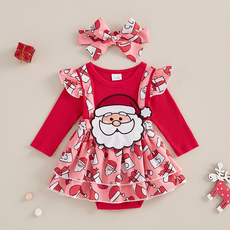 My First Christmas Baby Girl Outfit Newborn Gingerbread Patchwork Ruffle Romper Dress Infant Bodysuit Cute Fall Winter Clothes