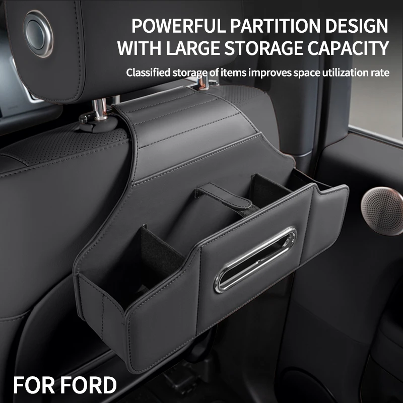 For Ford F‑150 Explorer Bronco Mustang Escape Kuga Focus Transit Car Seat Back Storage Organizer Box Interior Accessories