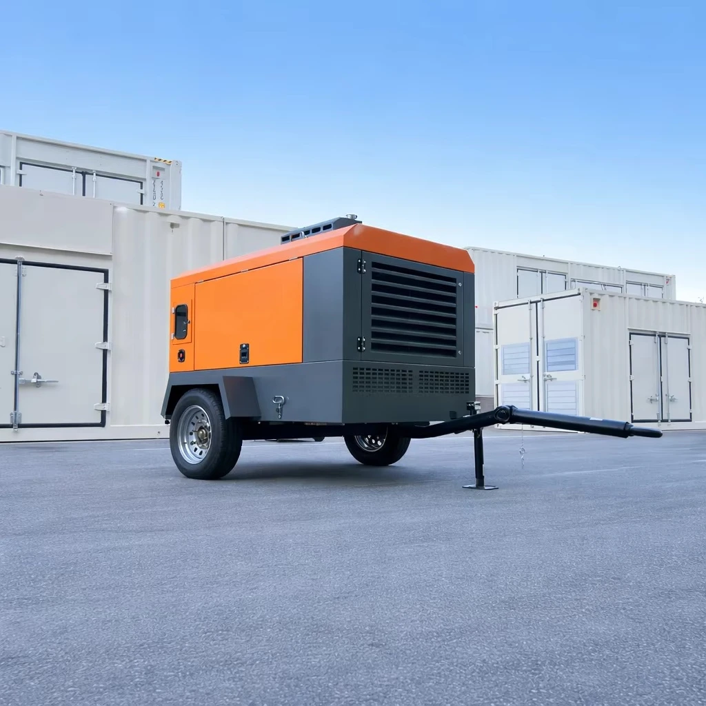 185 CFM 7 Bar Diesel Portable Screw Air Compressor For Sandblasting