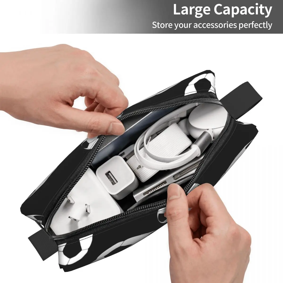 Custom Kawaii Soccer Sports Ball Travel Toiletry Bag for Women Cosmetic Makeup Bag Beauty Storage Dopp Kit image 2