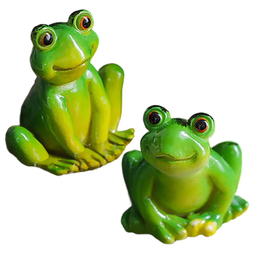 

2 Pcs Cake Micro Landscape Frog Ornaments Scene Bunny Figurines Resin Garden Animal