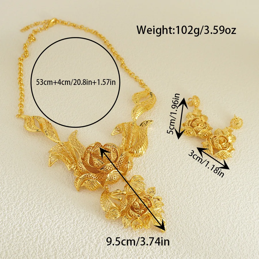 9999 gold Dubai Middle East jewelry African bride jewelry set Saudi women necklace and earrings set