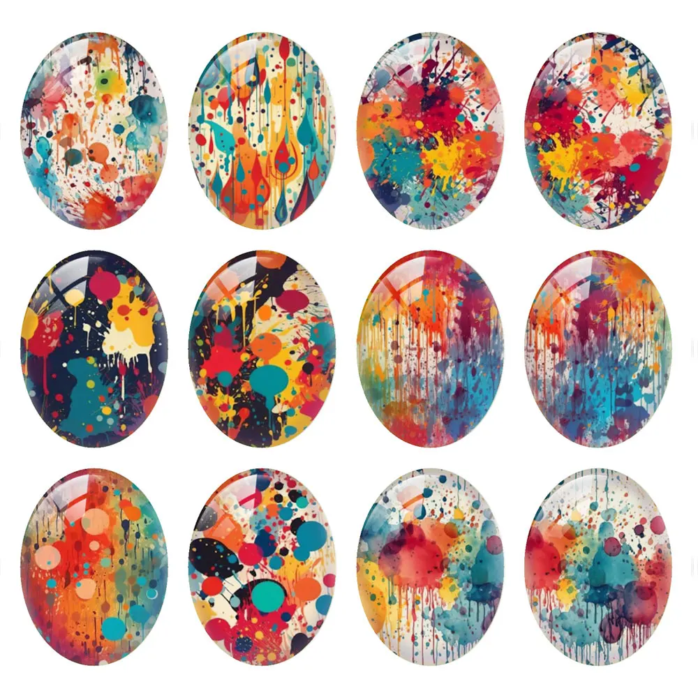 

10pcs/lots Rainbow Colorful Ink Oval Photo Glass Cabochon Charms Demo Flat Back Cameo For Diy Jewelry Making Finding Accessories